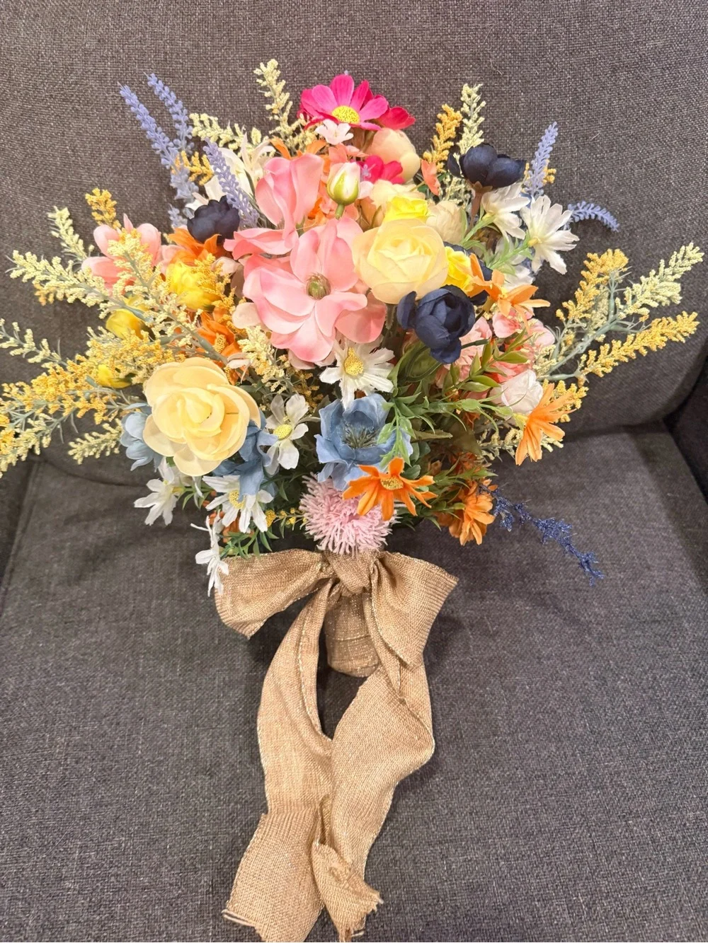 2-Elegant Mixed Artificial Floral Bouquets in Yellow, Navy, Pink & Blue